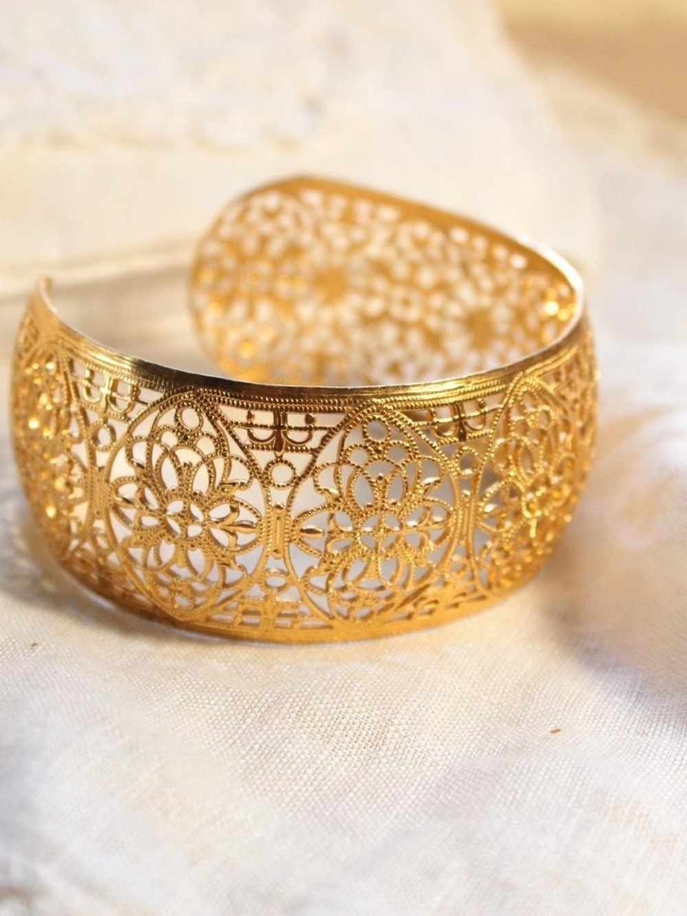 Gold Filigree Floral Cuff Bracelet - Women Jewelry